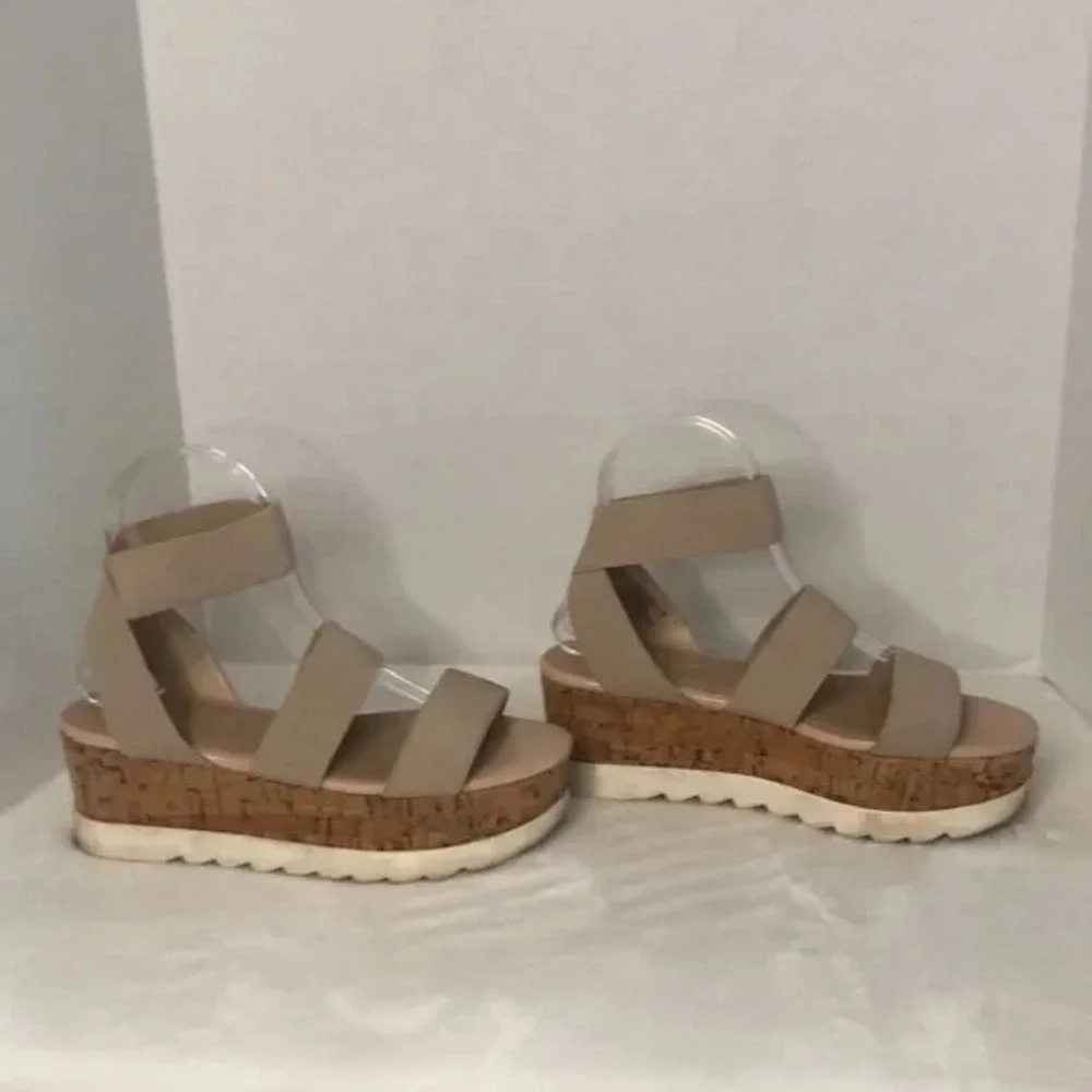 MADDEN GIRL Bandi Elastic Cork Wedge Platform Sandal‎ Beige Women's Size 7M